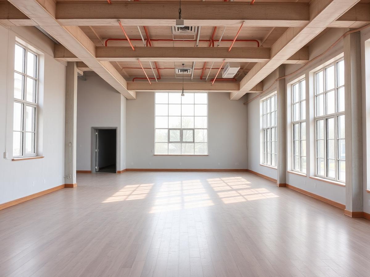 Newly built empty commercial interior after final construction cleaning
